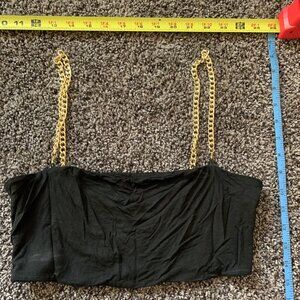 SHEIN bandeau top with gold (detachable) chain straps - black, size medium (M)